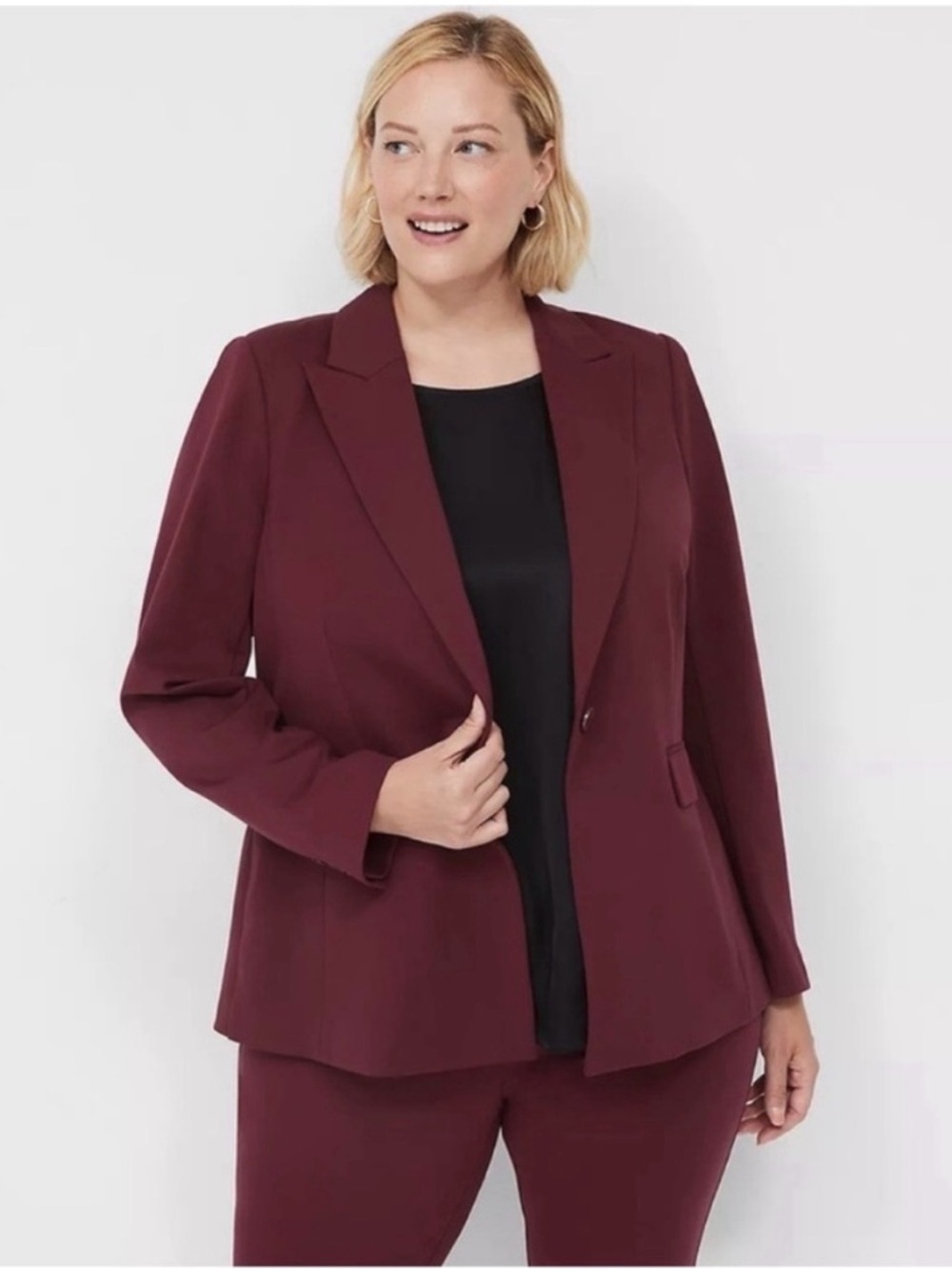 Lane Bryant Ponte Knit Burgundy Blazer Womens Size 14 Office Wear Structured